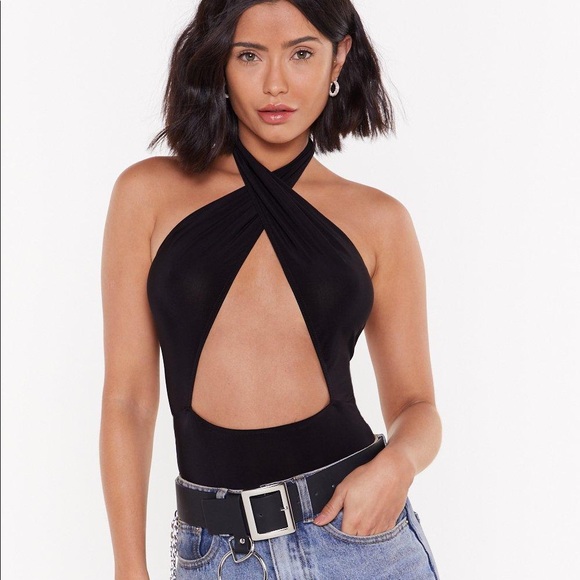 Nasty Gal Tops - NWT Nasty Gal Black Cut-Out To The Chase Bodysuit